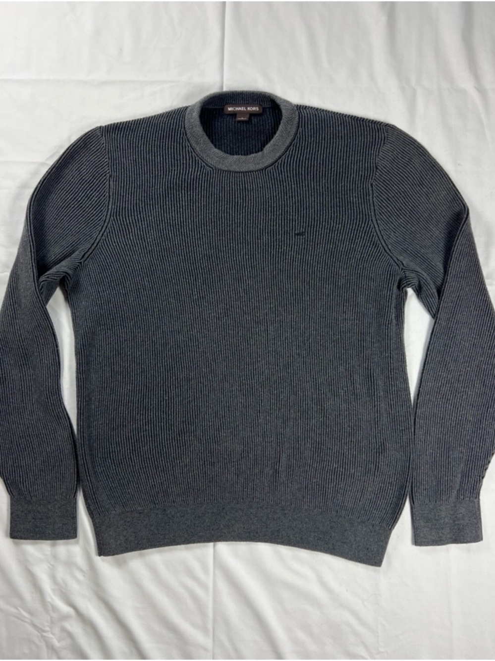 Michael Kors Gray Ribbed Sweater Mens Large Crewneck Knit